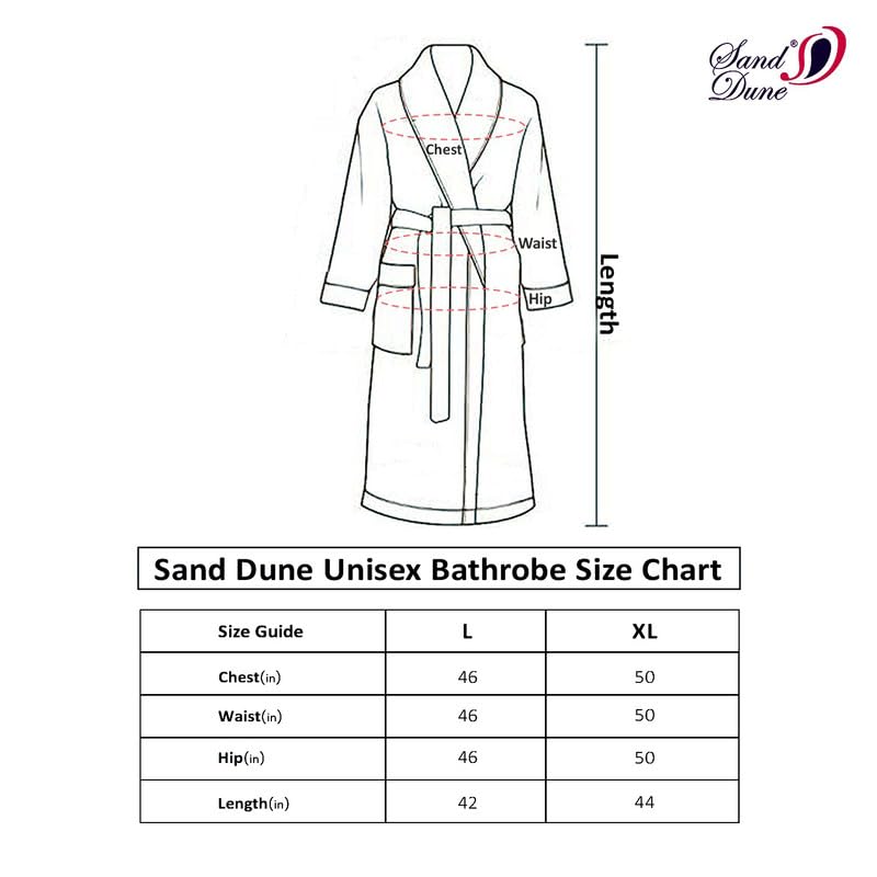 SAND DUNE Men's and Women's Terry Cotton Full Sleeve Knee Length with Pocket and Waist Belt Plain Bathrobe Gown (Navy Blue, Large) 4
