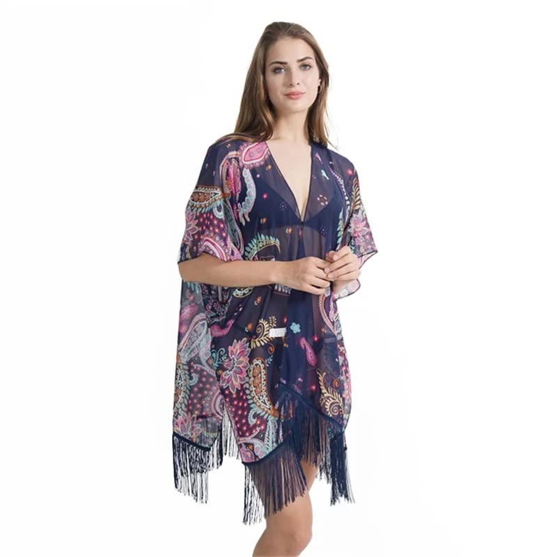 Blusa bikini transpirable WQHPLMD chal de chifón con flecos protector contra el sol 2