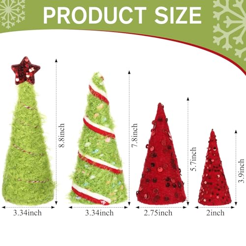 4 Pcs Furry Christmas Trees Lime Green Plush Tabletop Decor - Image 3