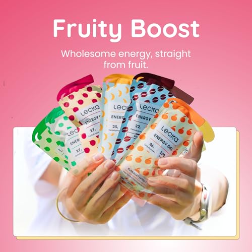 Image of Lecka Energy Gel Passion Fruit - 27g Carbs & 90mg Sodium - Real Fruit, No Maltodextrin, Vegan, Gluten-Free - Running and Triathlon Fuel (24 Pack)