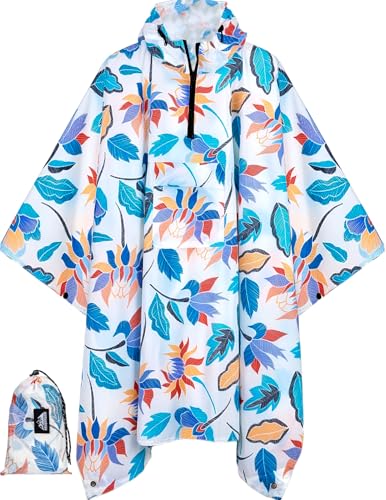 Bruvoalon 3-in-1 Rain Poncho with 1/4 Zip & Chest Pocket, Waterproof, Sunshade, Ground Mat for Adults & Youth Emergency