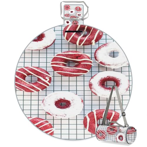 Shimoshe Geometric Donut Picnic Outdoor Blanket Foldable Waterproof Sandproof Beach Blanket Portable Water-Resistant Round Picnic Mat for Travel Camping Park Lawn