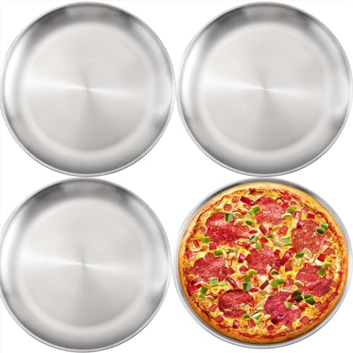4Pack 12 inch Stainless Steel Pizza Tray for Oven, Non-Stick Pizza Baking Tray, Oven Pizzas Pans for Roasting, Serving 30cm