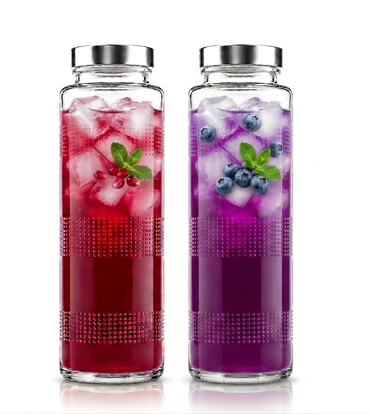 Image of MACHAK Glass Round Transparent Bottle With Leak-Proof Steel Cap | Ideal For Water, Juice, Smoothies & Detox Drinks| 750 Ml (2)