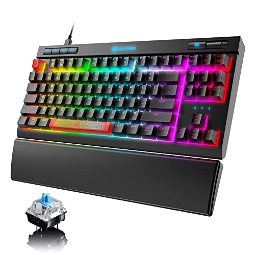 Hoopond RGB Mechanical Gaming Keyboard, 18 Chroma RGB LED Backlit Blue Switches 87 Keys Wired Mechanical Keyboard with 5 Independent Multimedia Controls & Volume Wheel, Full keys Anti-ghosting for PC