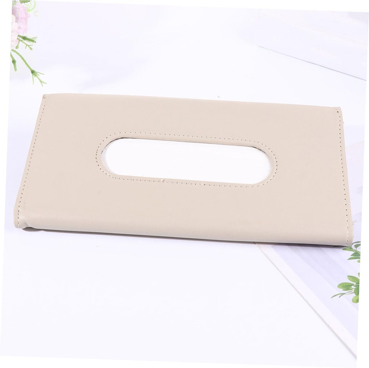 PRETYZOOM 2pcs Car Sun Visor Artificial Leather Beige Tissue Holder image 5