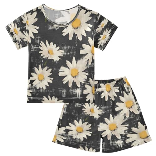 senya Short Sleeve Pajamas Sets Summer Cotton Sleepwear Flowers with Black