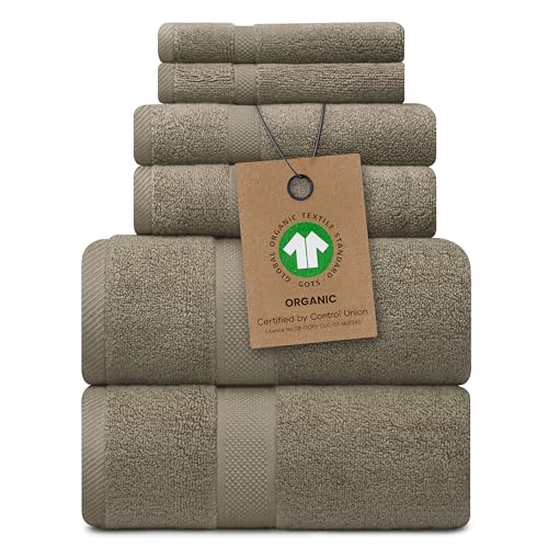 Image of Alusa Home 100% Organic Zero-Twist Cotton Towels - GOTS Certified Luxury Bath Towels - Ultra Soft & Plush 700GSM Long-Staple Cotton - 6 Piece Towel Set (Taupe)
