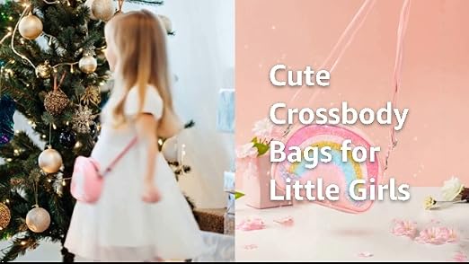 Rainbow Purse For Little Girls - Cute Rainbow Purse Toddler, Princess Crossbody Bag With Rainbow Keychain For Kid Girls Birthday Presents Rose