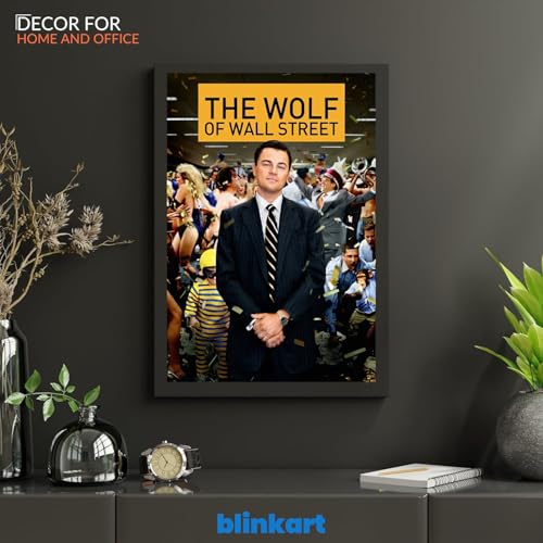 Image of BLINKART Thewolfwallstreet(2013) Movie Poster Frame 12x18 Inch | Premium 300 GSM Paper Wall Print | Mid Century Vintage Film Artwork for Home, Bedroom, Living Room, Office | Framed Photo Decor