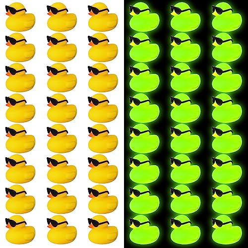Ferraycle 36 Pcs Mini Rubber Ducks Glow in The Dark Baby Shower Tiny Rubber Ducks Bulk, Float Bath Toys Bathtub Duckies for Shower Birthday Party Favors Carnival Gift