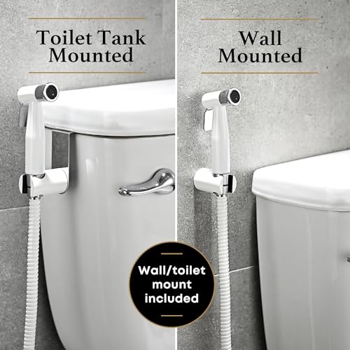 Image of Purrfectzone Bidet Sprayer for Toilet, Bidet Sprayer for Feminine Wash, Premium Stainless Steel Jet Spray for Toilet, Wall-Mounted or Toilet Tank Mounted - White /Chrome