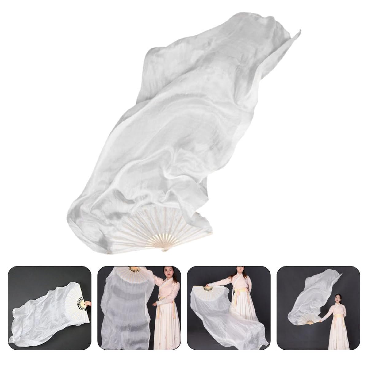 DOITOOL Abanico de Baile Plegable de Tela y Madera Blanco, Ligero y Decorativo, Adecuado para Danza del Vientre y Baile en Plaza, Diseño Delicado y Uso Versátil