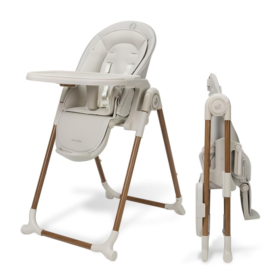 Maxi-Cosi Ava Plus Baby Highchair, 0-3 Years, Newborn Inlay Included, Compact & Foldable High Chair, Lightweight 9,62 kg, 6 Height Adjustments, One-Hand Removable Tray, 2 Wheels, Elegance Beige
