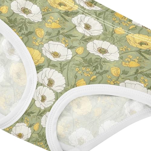 Joisal Art White Yellow Green Flowers Panties for Girl Girls Underwear Toddler Cotton Bright Briefs Girls Undies 2t4