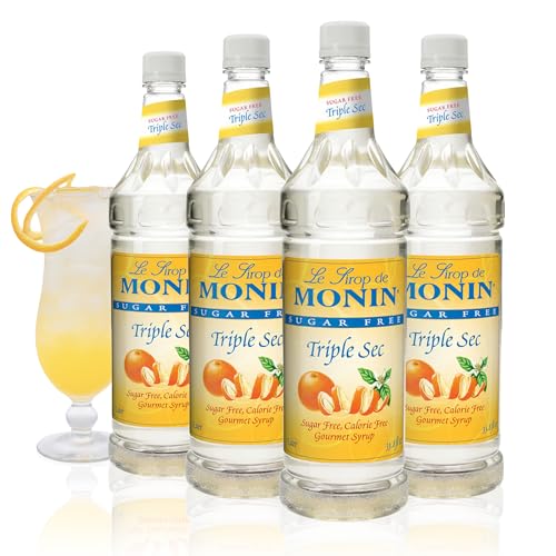 Monin - Sugar Free Triple Sec Syrup, Sweet Orange Flavor, Great for Cocktails, Mocktails, & Mochas, Gluten-Free, Non-GMO (1 Liter, 4-Pack)