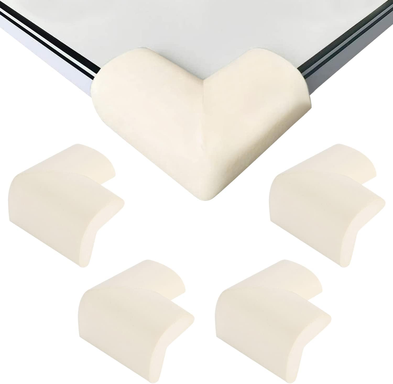 4 Pcs Safety Corner Protectors, Soft Corner Protectors for Kids Thick Table Corner Protectors for Baby with Adhesive for Furniture, Table, Desk, Beds and Walls (White)