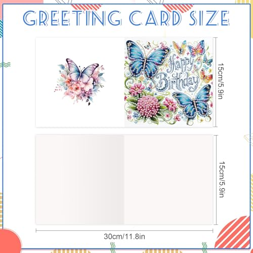Image of 6 Pack Diamond Art Greeting Cards with Envelopes, DIY 5D Diamond Painting Birthday Card Kit with Butterflies and Flowers, 30x15cm Handmade Special Shaped Rhinestone Craft for Holiday and Birthday