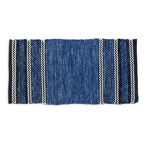 CosìCasa 50X100 Colorful Cotton Non-Slip Kitchen Rug | Modern Runner for Kitchen, Bathroom or Entrance with Non-Slip Latex Bottom | Blue Coloured Stripes Pattern Cover