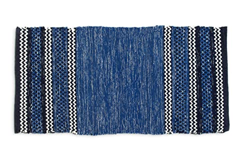 CosìCasa Tapis de cuisine antidérapant en coton coloré 50 x 100 cm | Chemin de table moderne pour cuisine, salle de bain ou entrée avec fond antidérapant en latex | Motif rayures colorées bleues Cover
