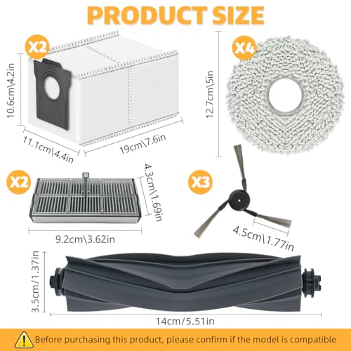 Image of HASTHIP 12Pcs Replacement Parts for Dreame X40 Ultra Vacuum Cleaner, Spare Accessories with 1 Main Roller Brush, 3 Side Brushes, 2 Mop Cloth, 2 Filters, 4 Cleaning Mop, 2 Dust Bags