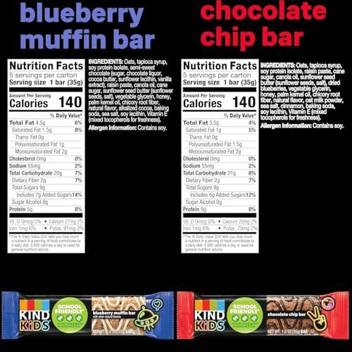 Image of KIND Kids Granola Bars Variety Pack, Gluten Free, Low Sodium, Peanut and Tree Nut Free Snacks, Chocolate Chip, Blueberry Muffin, 5g Protein, 15 Count