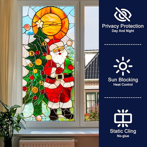Vinilo decorativo navideño Santa Claus estilo vitral 39.3×17.7 in miniatura 2