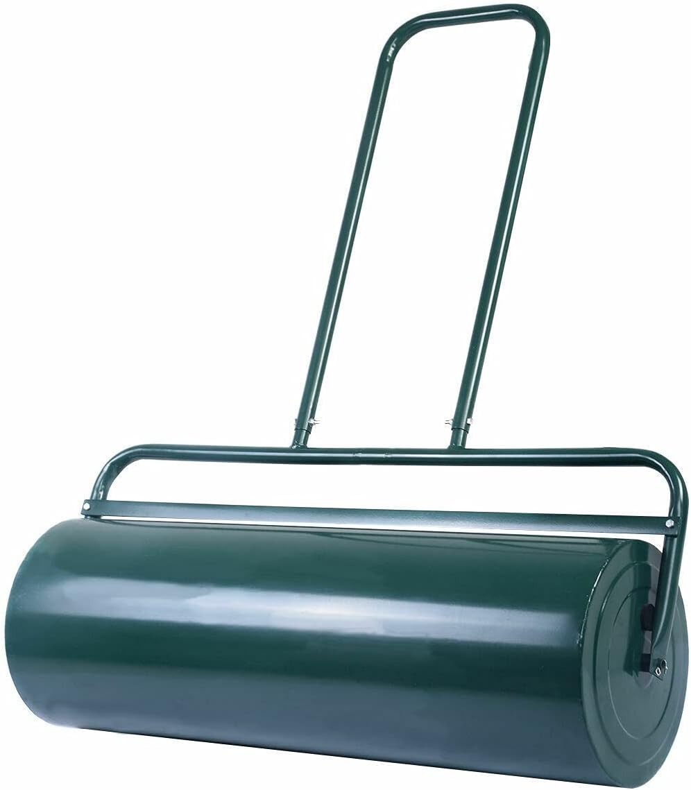 Tow Lawn Roller,Heavy Duty Metal Lawn Rollers Tow Behind Water Filled Push,Water and Sand Filled Garden Drum Roller with with U Shaped Handle (36 x 12)Inch, Green