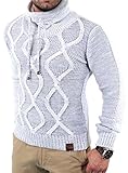 Hoher Kragen mit Kordelzug Tazzio Herren Grobstrick Huge Collar Winter Pullover TZ-3992 Weiß 2XL