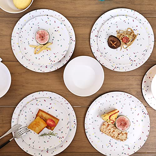 12 Pieces Dinnerware Set Melamine Plates And Bowls, Service For 4, Lightweight & Unbreakable Dishes- Perfect For Graduation Birthday Wedding Use Reuseable Dish Set（Multicolored Confetti） #TOP4