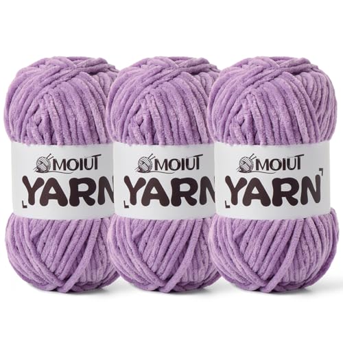 Image of 3 Pack Fluffy Chenille Yarn for Crocheting, Chunky Velvet Yarns for Crochet Amigurumi, Baby Yarn for Crocheting Soft Blanket, 262.4yds /10.5 oz Bulky Yarns for Crafts /Hats /Shoes /Socks (3 Light Purple)