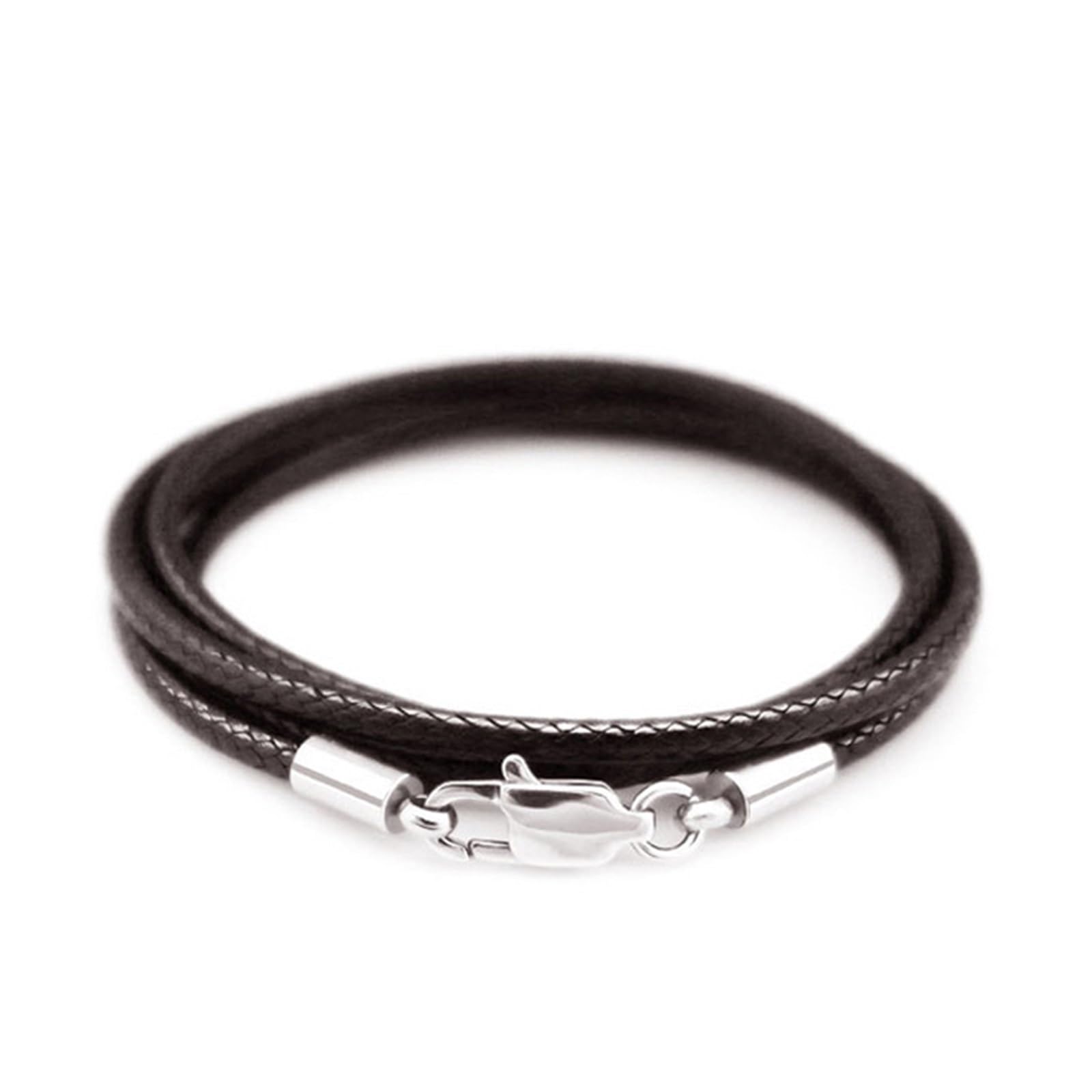 3pcs 40-80cm 1-3mm Leather Waxed Cord Necklace Rope Stainless Steel Lobster Clasp Connector Chain Men Women DIY Jewelry(Brown 1mm,40cm)