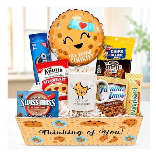 Get well Soon, One Tough Cookie Gift Basket, Care package Snack Box with Cookie, Balloon,...