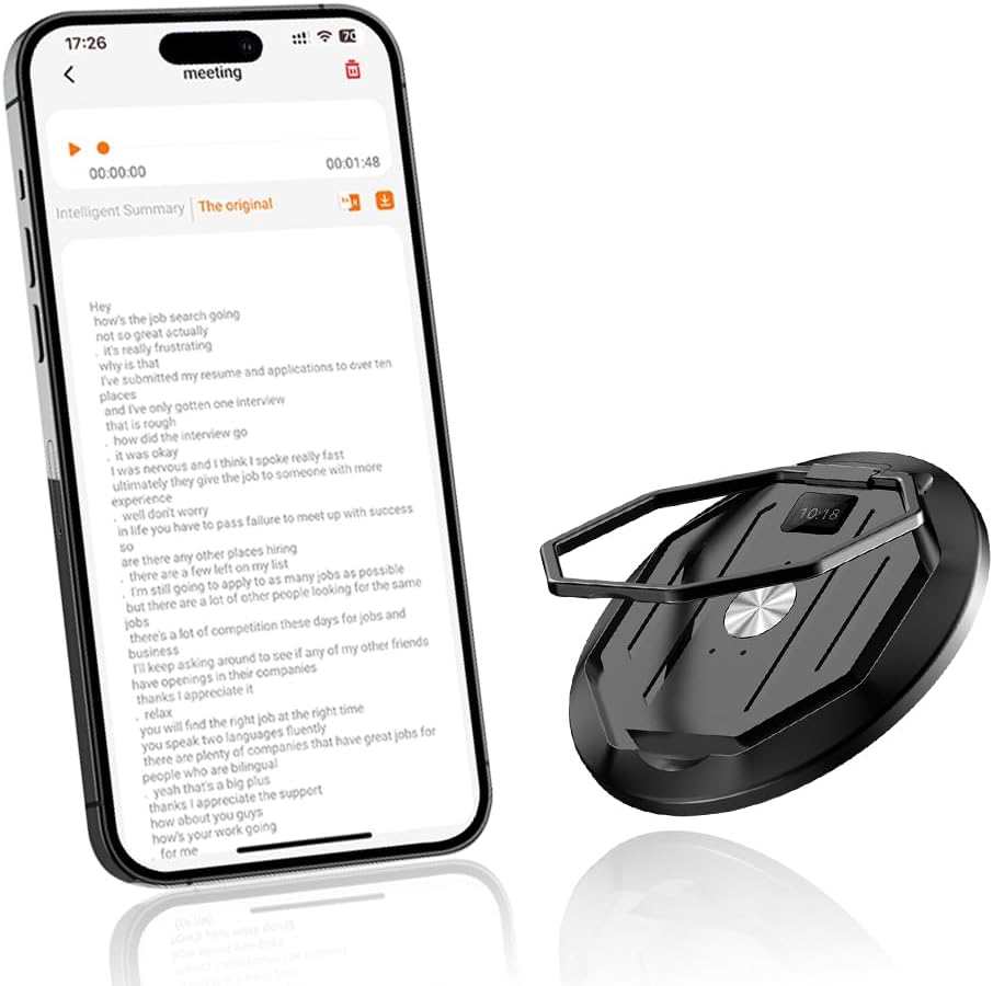 AI Translation Recorder-Free Transcription & Summary Forever,Supports 152 Languages Real-time/Photo/14 Offline Translation, Portable Meeting Device with Magnetic Holder for Business Travel and Study
