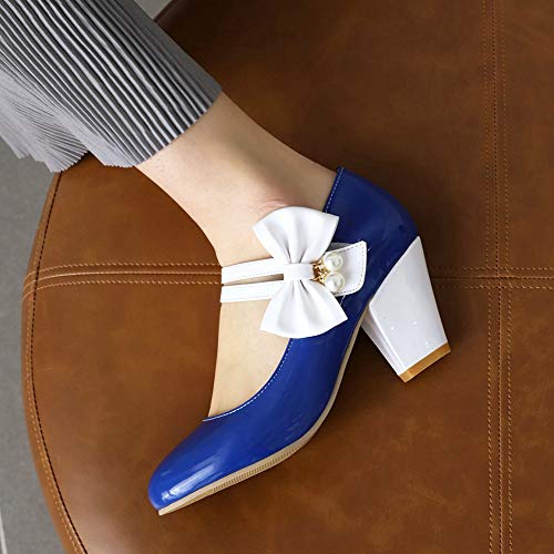 Caradise Womens Bow Chunky Mary Janes Round Toe Double Strap Pump4