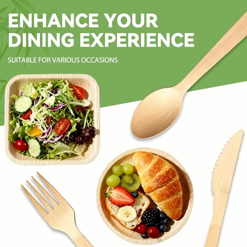 Bamboo Cutlery Set - Wooden Utensils for Eating - Disposable Wooden Cutlery set of 9 (3 Forks 3 Spoons 3 Knives) Bamboo Disposable Utensils - ECO Friendly Compostable Utensil for Party