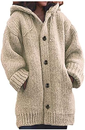 90sMuse Women Winter Sweater Coat Button Down Hooded Knitting Sweatshirt Hoodies Loose Long Sleeve Warm Jacket Outwear (Khaki, XXXL)