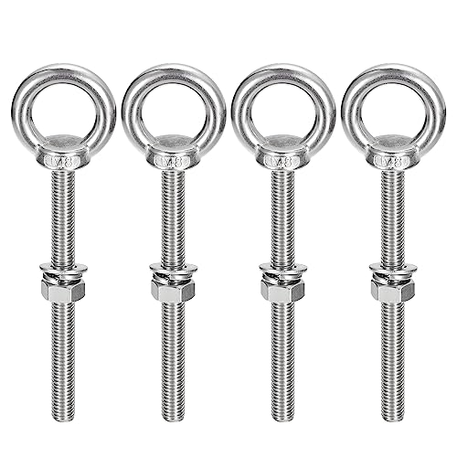Image of uxcell Lifting Eye Bolt, 4 Sets M8x100mm Eye Bolt with Nut Washer 304 Stainless Steel Shoulder Lifting Ring Eye Bolt for Hanging Item