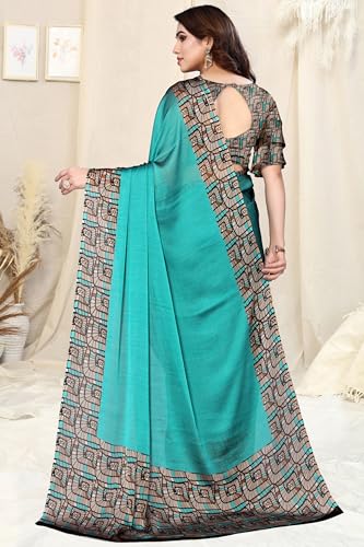 Image of MIRCHI FASHION Saree for Woman Chiffon Georgette Solid with Contrast Border | Lightweight Daily Wear Women's Sari and Printed Blouse Piece