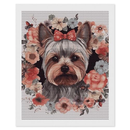 Peinture diamant florale Yorkie FodPand art créatif pour décoration murale salon