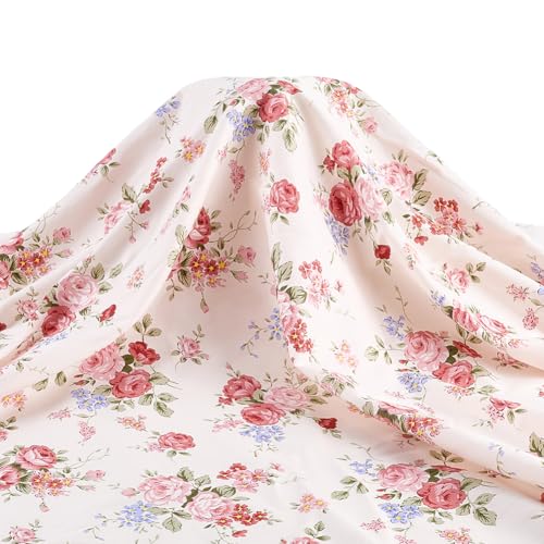 Tissu motif fleur cramoisi FINGERINSPIRE pour décoration maison et habillement d'été