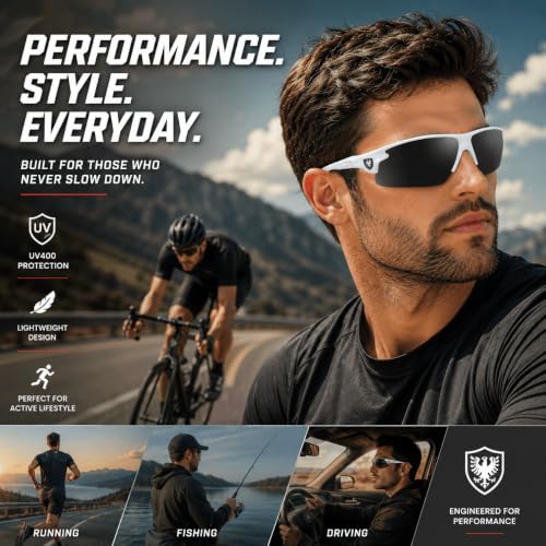 Image of Sports Sunglasses, Black /White | Full-Coverage UV400 Protection, Hydrophobic Mirrored Lens, Lightweight Shatterproof Design, Mercury