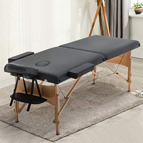 Sentiment Height Adjustable 73 Inches Long 28 Inches Wide 2 Folding Bed Portable Massage Table with Carrying, Black