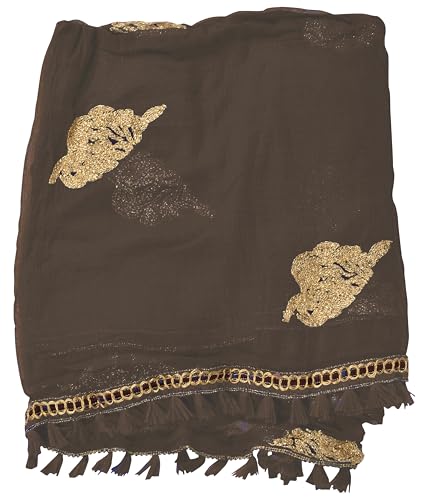 Image of YOUTHQUAKE Golden Patti Embroidered Work Chiffon Dupatta for Womens & Girls with Jaalar Lace