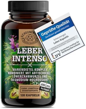 Leber Komplex - Leber Komplex Kapseln Hochdosiert - Vegan DE SCHEUNENGUT® | LEBER INTENSO® Leber Intensiv-Formel mit Mariendistel, Artischocke, Silymarin, Cynarin +mehr -Laborgeprü