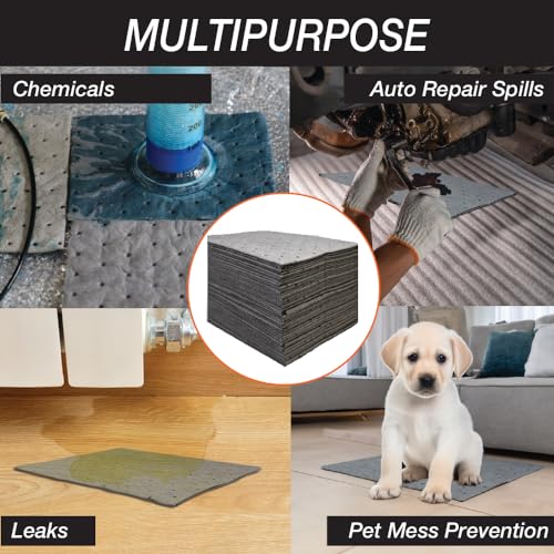 Image of LAUCO Heavyweight Universal Oil Absorbing Pads (Grey) 10 inch x13 inch - Pack of 100 Sheets - Automotive Absorbent Pads for Oils, Water, and Solvents (100 Sheets (1 Box))
