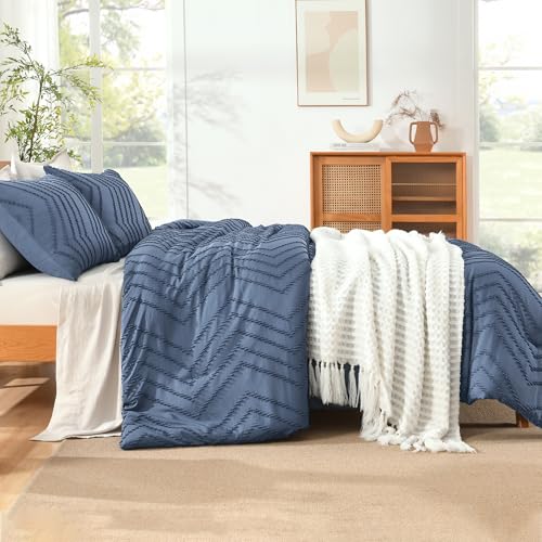 Image of Litanika Boho Queen Comforter Set, 3 Pcs Ocean Blue Lightweight Bedding Set