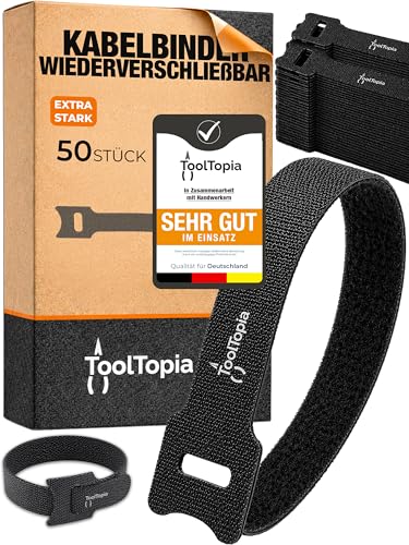 Kabelbinder Wiederverschließbar (50 Stk.),Perfektes Kabelmanagement mit dem Kabelbinder (150mm), Cable Ties lösbar und Wiederverwendbar I ToolTopia