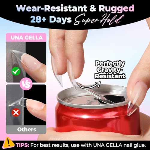 Image of UNA GELLA Stiletto Gel Nail Tips Medium 15 Sizes 300PCS Pre-Etched Clear Acrylic Nail Tips Easy DIY Salon Stiletto Almond Press On Nails Snug Fit Full False Fake Tips Extensions Long-Lasting Hold