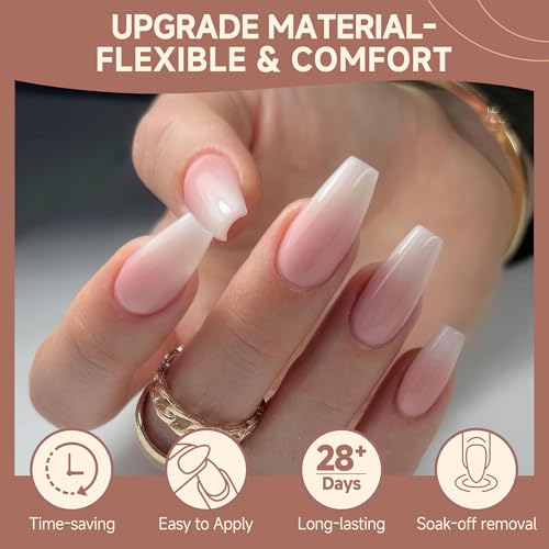 Image of UNA GELLA Coffin Nails Tips, 216 PCS Soft Gel Nail Tips Coffin Half Matte Full Cover False Nails Pre-shaped Clear Acrylic Press on Nails Medium for Nail Extensions Home DIY Salon, 12 Sizes